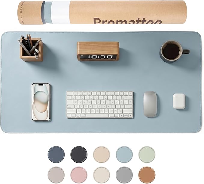 Large Desk Pad Non-Slip Desk Mat Protector for Keyboard Mouse Waterproof Vegan Leather Surface Faux Leather Laptop Mat Smooth Mouse Pad Premium Gift Tube Morning Fog Blue 23.6" x 13.7"