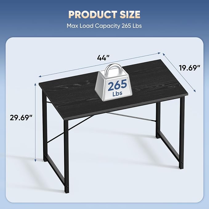 DUMOS 44 in Computer Desk for Home Office, Modern Study Work Table Simple Style for Bedroom, Writing Desks with X-Shaped Reinforcement, Black
