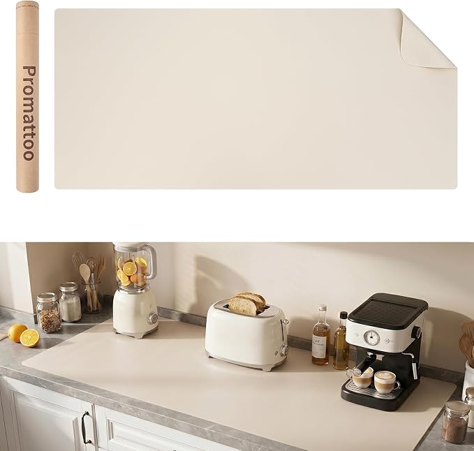 1.6mm Thick Leather 14x48 Inch Non-Slip Mat, Waterproof Countertop Protector, Bedroom Dresser Top/Kitchen Cabinet Runner, Creamy White