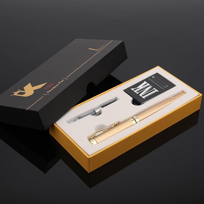 Tiankool Luxury Fountain Pen,Fine Nib, Exquisite Pen Gift Set for Men&Women-Includes 10 Ink Cartridges&Ink Converter- Nice Pens - Gold