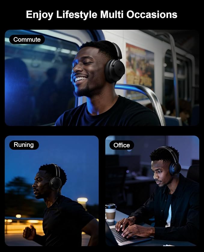 Hybrid Active Noise Cancelling Headphones, Over-Ear Bluetooth Headphone with Hi-Res Audio, 90H Playtime, Deep Bass, Transparency Mode, Foldable Comfort Cups, Graduation Gifts for Travel Office - Black