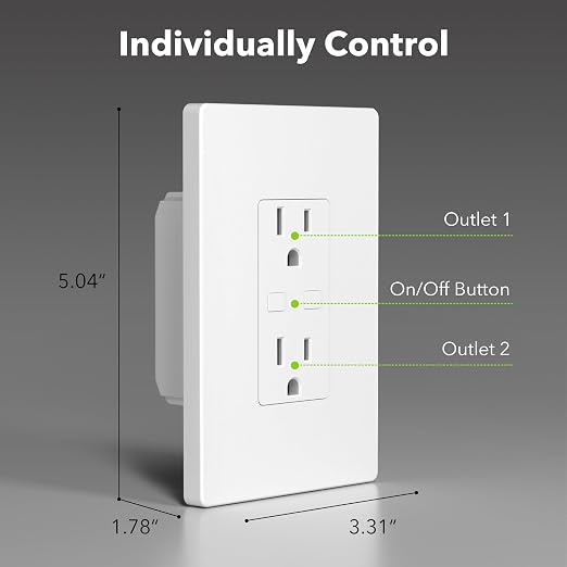 Smart WiFi in-Wall Outlet Switch 2 Individually Outlets Works with Timer Function Compatible with Alexa and Google Assistant BN-LINK