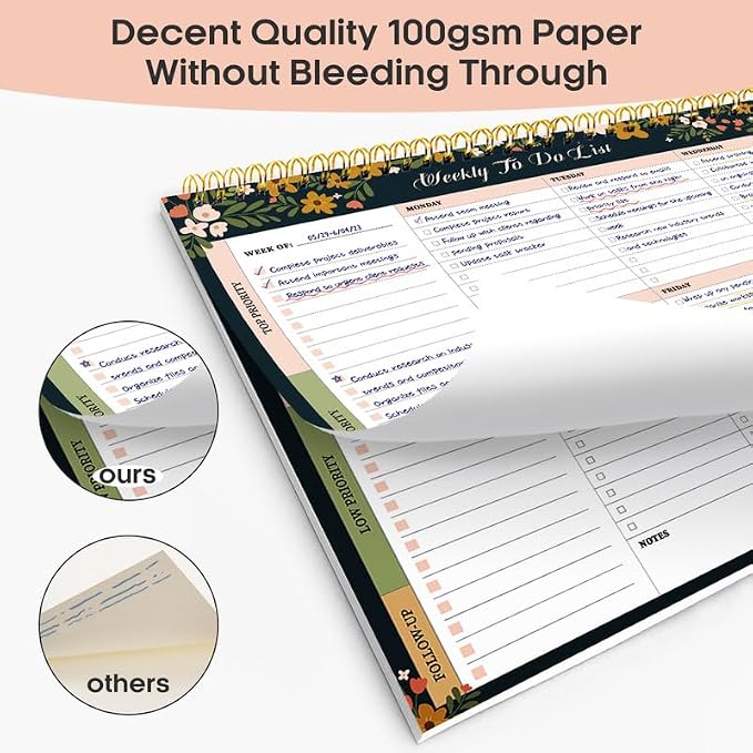 Taja Weekly To Do List Notepad with 52 Undated Sheets（8.5"×11"）- Weekly Desk Planner for Women & Man, Work and Home - 1 Pack Rustic Floral