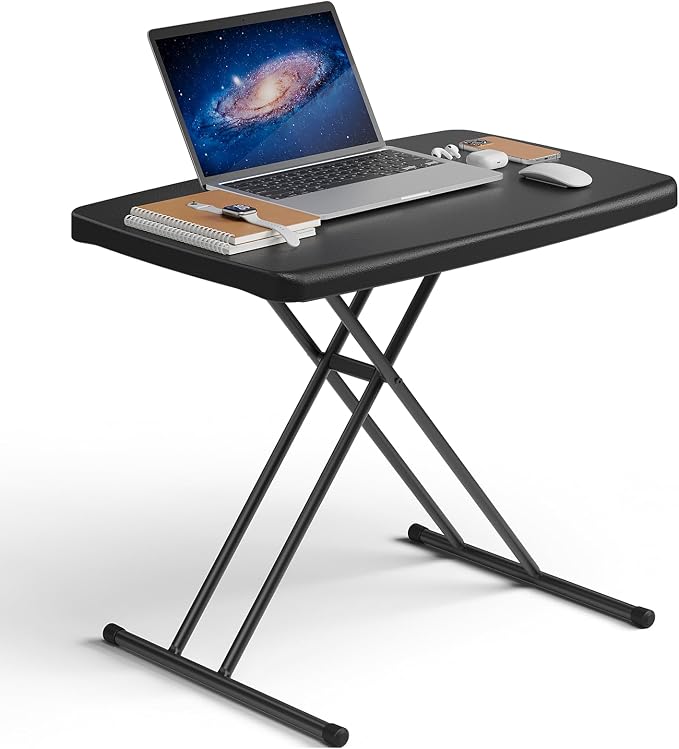 Folding Table 30 Inch - Small Desk Adjustable Height TV Tray for Laptop, Couch, Camping - Heavy Duty Utility Foldable Table for Small Spaces, No Assembly Required, Black Granite