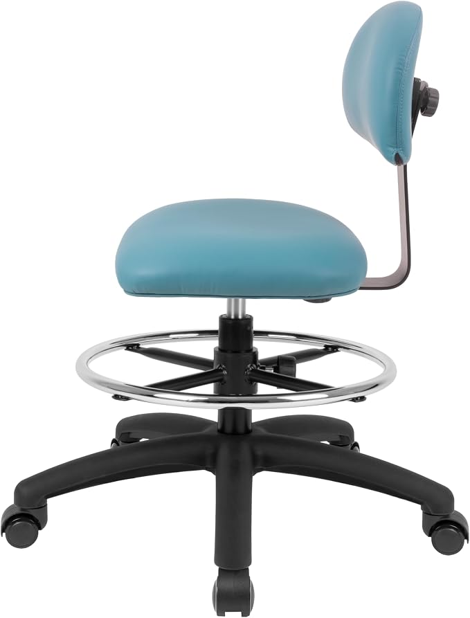 FSS Series Square seat (19"-27") seat Height Chair. Vinyl-for Office, Garage, Desk, Shop, Computer, Doctor, Medical, Easy to Clean! 18" Footring (Aqua, Mid Stool, Self Braking Casters)