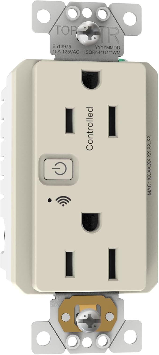 Square D by Schneider Electric X Series 15A 125V Wi-Fi Energy Monitoring Socket Outlet, Tamper Resistant, Matter Certified, Works with Alexa, Google Home, Apple Home, Matte Light Almond
