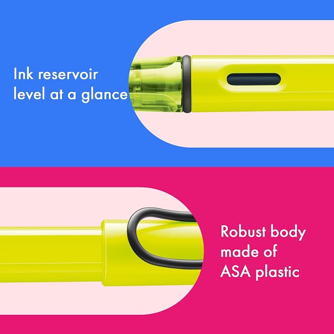 LAMY safari neonyellow - Fountain Pen with ergonomic grip & polished steel nib in size M - ideal for any Writing & Calligraphy - including LAMY T 10 blue cartridge - Right-Handed