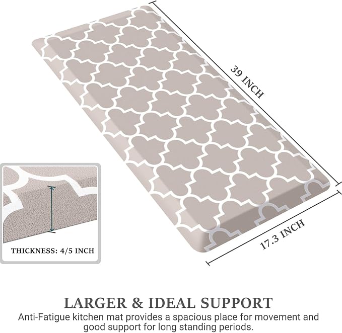 WISELIFE Kitchen Runner Rugs Anti-Fatigue mats - 4/5 Inch Non Slip Waterproof Ergonomic Comfort Mat for Kitchen, Floor Home, Office, Sink, Laundry (17.3"x 39",Khaki)
