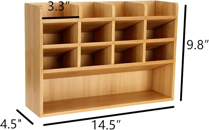 Dicunoy Desktop Pen Holder Organizer, Bamboo Art Supply Storage Caddy Holds 300 Pencils, 13 Compartments Thick Pencil Holder Box for Color Pencils, School, Classroom, Office