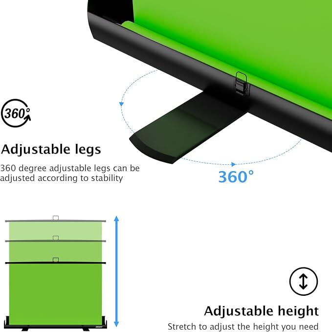EMART Upgrade Green Screen, 58x74in Collapsible Chroma Key Panel for Background Removal, Portable & Retractable Wrinkle-Resistant Backdrop with Stand for Streaming, Photographic Studio, TikTok