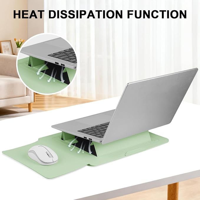 HoYiXi 15.6" Laptop Sleeve Case PU Leather with Stand Compatible with MacBook Pro 16/15.4'' MacBook Pro 15, Mac Air 15/ Dell, Matebook,Asus,15-16'' Laptop Bag,(Patent Pending),Green