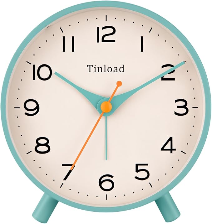 Tinload 4.5" Antique Retro Analog Alarm Clock, Small Silent Bedside Desk Clock,Lighted on Demand, Battery Operated, Snooze, for Living Room, Bedroom, Bedside(Green)