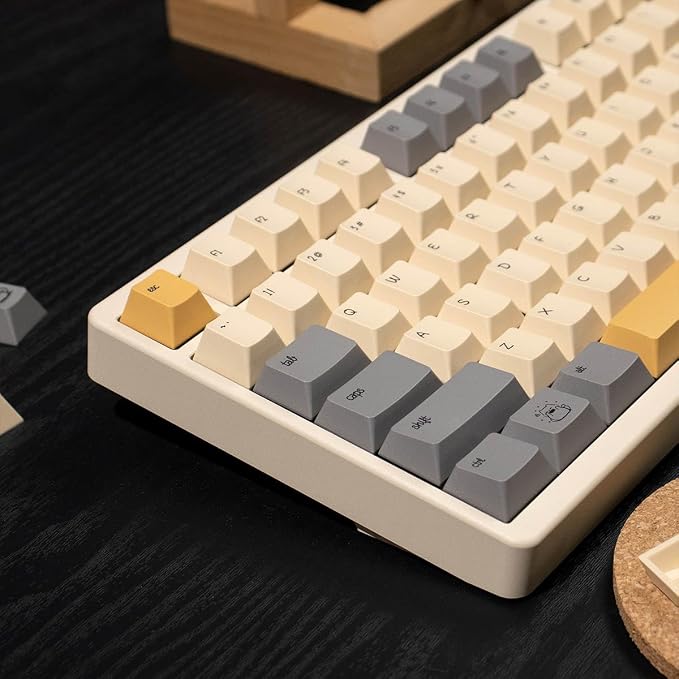 PBT Cute Cat Keycaps, 143 Keys Custom Cherry Profile Keycap, Yellow Dye-Sublimation Keyboard Caps for Cherry MX Switches Mechanical Gaming Keyboard