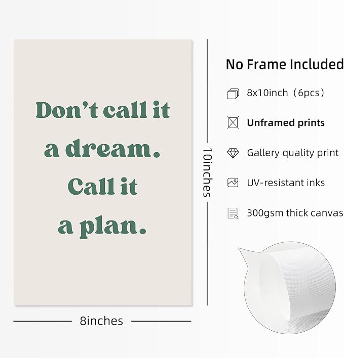Office Wall Art Motivational Posters Inspirational Quote Canvas Wall Decor Office Positive Pictures Inspirational Classroom Art Motivational Work Prints for Gym Home 8x10 Inch Unframed Set of 6