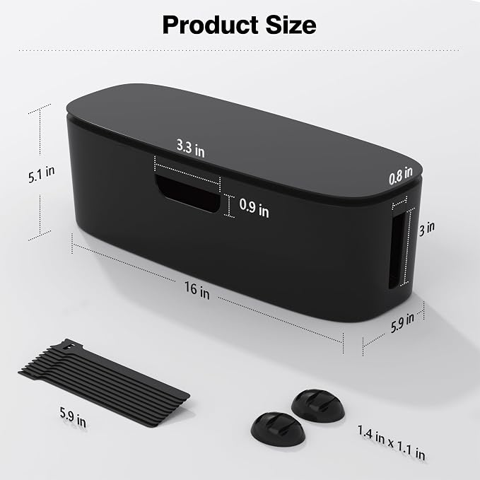 Cable Management Box, Large Cord Organizer Box to Hide Power Strip | Under Desk Cable Management, TV Computer Wires Cable Organizer, Desk Cord Hider, Baby Proofs, for Home/Office