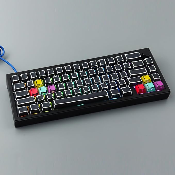 Tsungup Custom Keycaps-Side Print Keycap Set,PBT Shine Through Cool Retro Keycaps 75 Percent,128 Keys Dye Sub Cherry Profile Keyboard Key caps for Cherry MX Mechanical Keyboard-Sketch Black Keycap