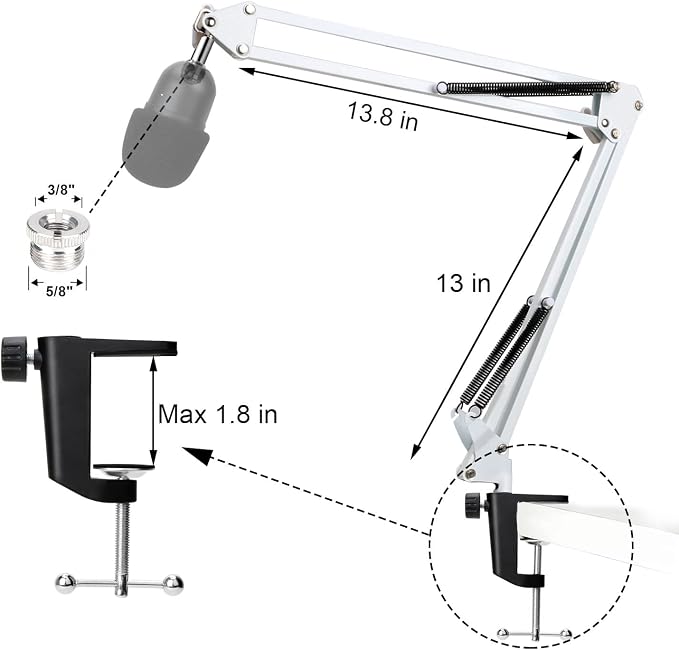 YOUSHARES Razer Seiren Mini Boom Arm with Pop Filter - Mic Stand with Foam Cover Windscreen Compatible with Razer Seiren Mini Streaming Microphone(White)