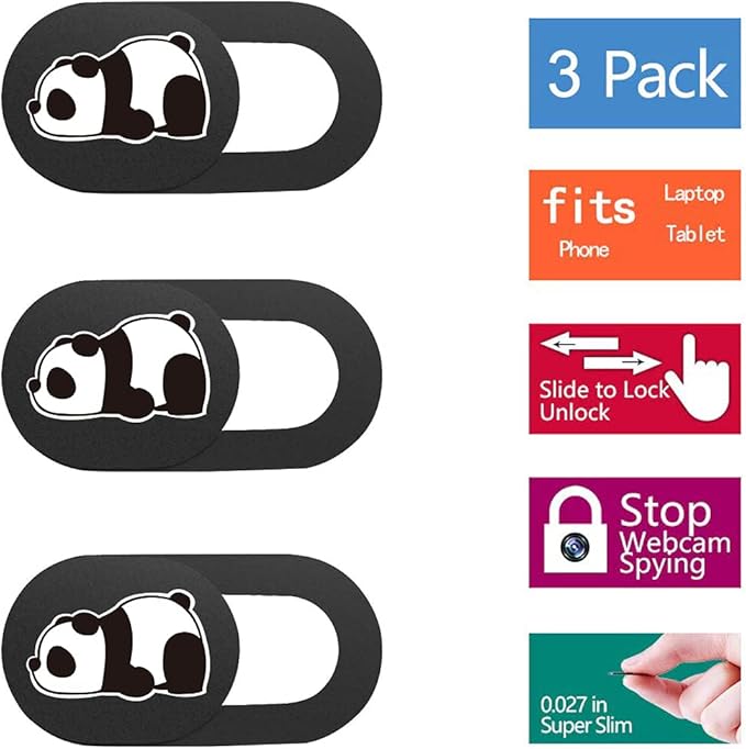 SIREG Webcam Cover Slide Ultra Thin - Cute Panda Web Camera Cover fits Laptop,Tablet,Computer, Smartphone, Protect Your Privacy and Security,Strong Adhesive
