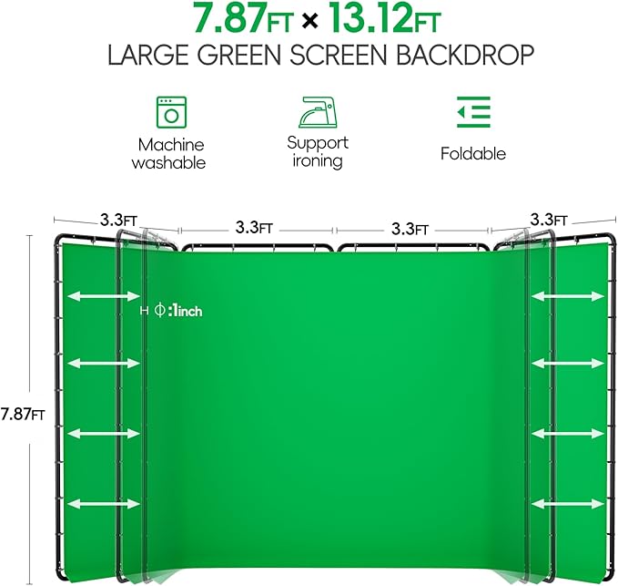 7.87x13.12ft Portable Green Screen Backdrop Kit, Large Collapsible Greensceen Photography Background with Heavy Duty Stand for Parties, Photo Studio Video Shooting, Live Streaming, Keying, Stage