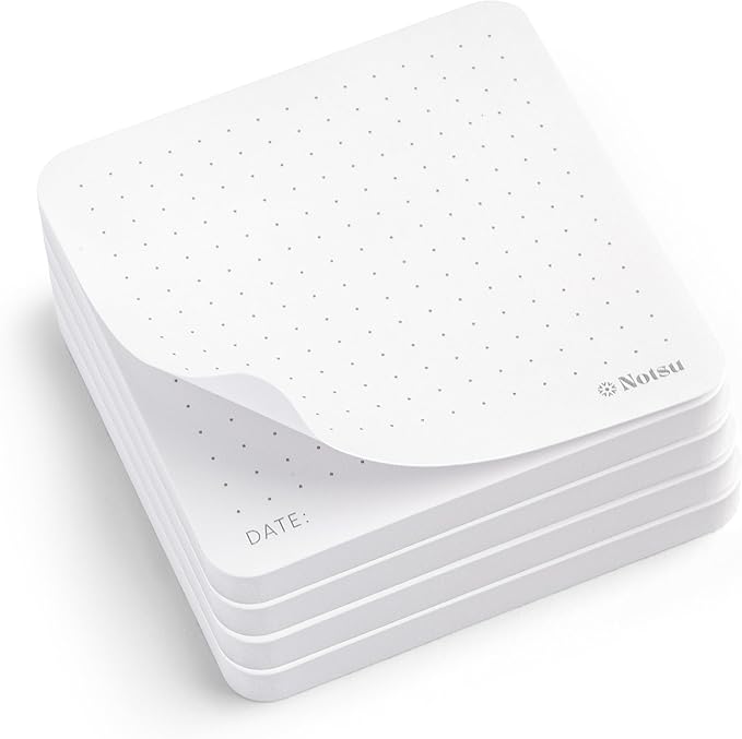 Notsu Dot Grid Sticky Notes 4pk | Premium Thick Paper 120gsm | Dotted Memo Pads with Date, 3" x 3"