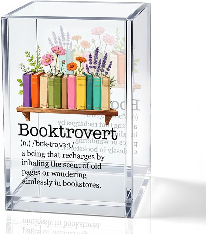 Booktrovert Acrylic Pencil Pen Holder Cup, Reading Book Club Makeup Brush Storage Organizer, Cute Bookish Desk Accessories Holder Gifts for Daughter Reading Lover Librarian Teacher Holders