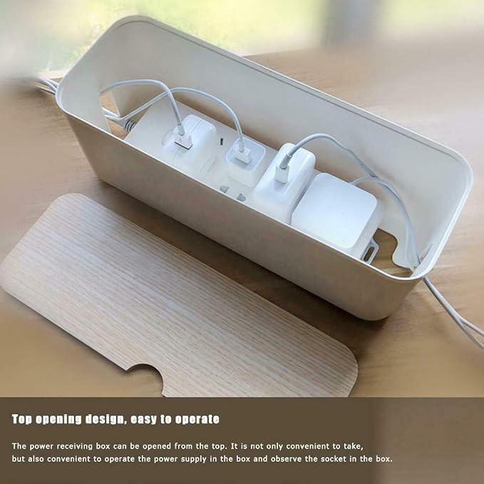 Cable Management Box - Wooden Style Large Cord Organizer Box to Hide Wires & Power Strips | Desk Computer Cable Organizer Box | Safe ABS Materia for Home & Office (Black)