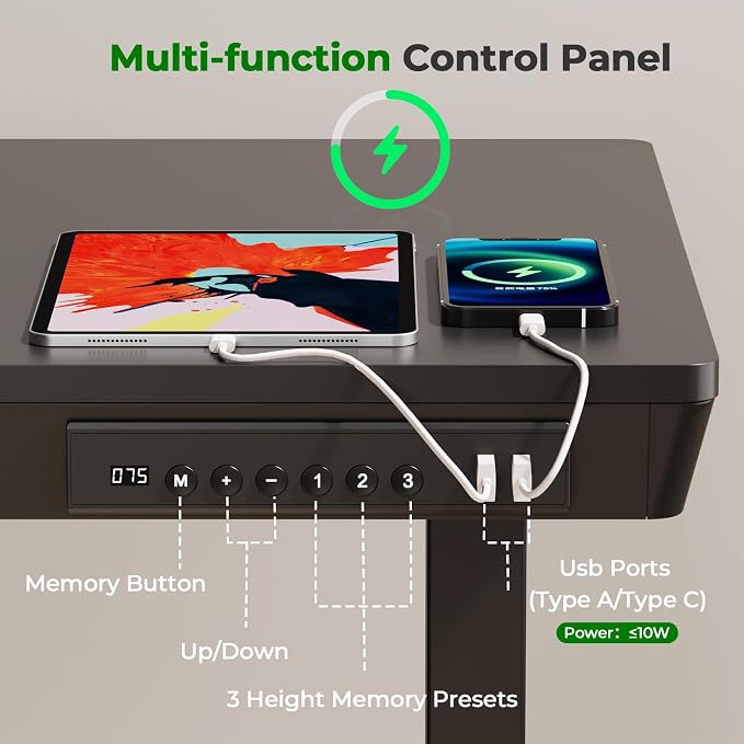 Electric Standing Desk with Drawer, 35" x 20" Whole Piece Tabletop Small Sit Stand Table, Height Adjustable Desk with Storage & USB Ports, Quick Install Home Office Computer Desk, Black