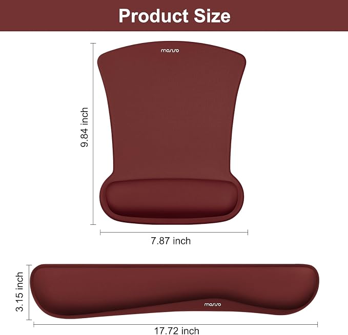 MOSISO Wrist Rest Support for Mouse Pad & Keyboard Set, Ergonomic Mousepad Non-Slip Base Home/Office Pain Relief & Easy Typing Cushion with Neoprene Cloth & Raised Memory Foam, Wine Red