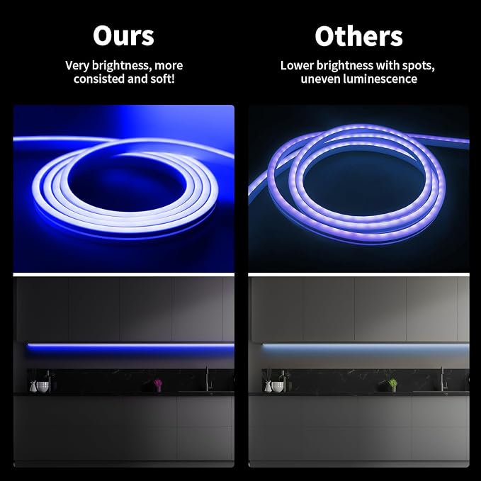 iNextStation Blue LED Light Strip, 16.4ft/5m 12V Silicone Flexible Neon Rope Lights, IP65 Waterproof Cuttable LED Strip Lights for Gaming Room, Bedroom, Outdoor Light, DIY Sign Decor (No Adapter)