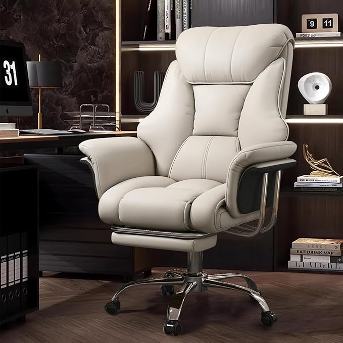 Big and Tall Office Chair Wide Seat Ergonomic Leather Executive Desk Chair with Leg Rest, Heavy-Duty 550 lbs Adjustable Height Computer Gaming Chairs