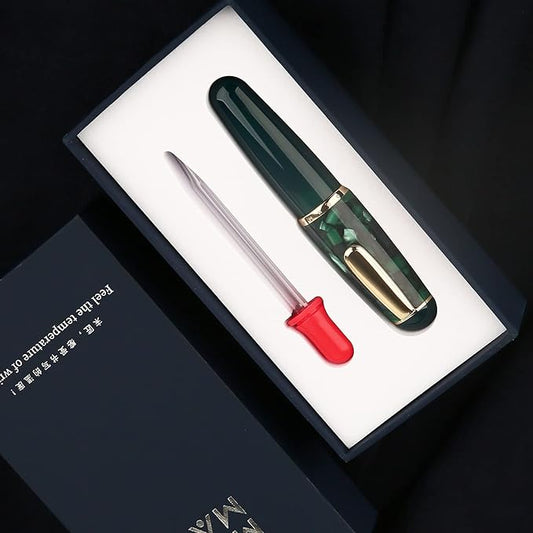 Lanxivi Majohn Q1 Fountain Pen Fude Pen Bent Nib Green Acryli Celluloid, Little Fat Man Eyedropper Filling Pocket Pen Large Capacity