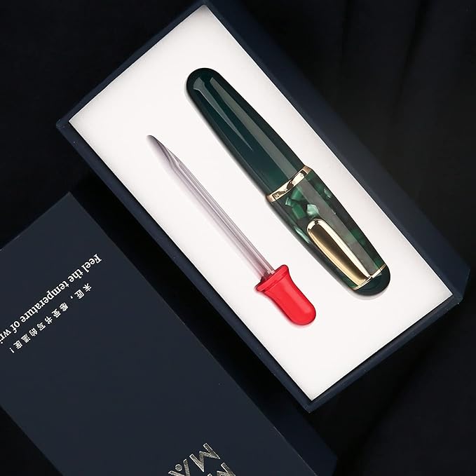 Lanxivi Majohn Q1 Fountain Pen Medium Point Green Acrylic, Little Fat Man Eyedropper Filling Pocket Pen Large Capacity