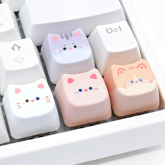 Artisan Keycaps, 4 Keys Cute Cat Custom Cover Caps for MX Mechanical Keyboard, Resin Handmade 1U Replacement for Esc Del Arrow Keys (Pink Cat Set)