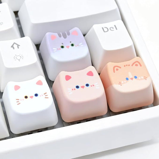 Artisan Keycaps, 4 Keys Cute Cat Custom Cover Caps for MX Mechanical Keyboard, Resin Handmade 1U Replacement for Esc Del Arrow Keys (Pink Cat Set)