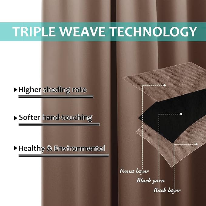 NICETOWN Total Blackout Panels for Nursery, Super Soft, Heavy Duty and Thick Window Treatment Curtains 63 inches Long with Black Lined for Basement (1 Pair, Cappuccino, 42 inches Wide Each Panel)