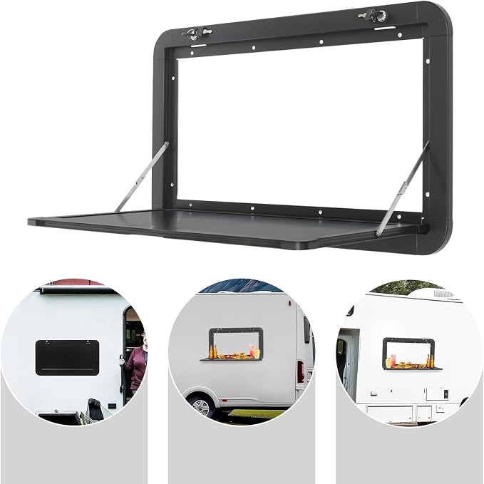 RV Caravan Picnic Folding External Table, Wall Mount Flip Fold Down Desk, Floating Desk Shelf for Camper Van Traile, Wall Mounted Hanging Dining Table Computer Workstation (Black)