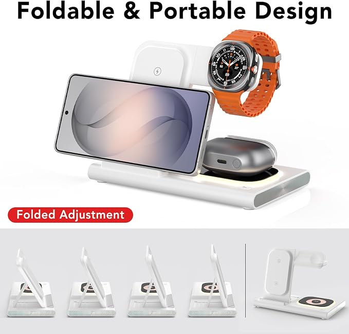 Wireless Charger for Samsung Charger (Foldable & Nightlight),3 in 1 Charging Station for Samsung S26 Ultra/S25/S24/S23/S22/Note20 Z Fold Flip7, Travel Charger for Galaxy Watch 8/7/6/5/4/3/Galaxy Buds4