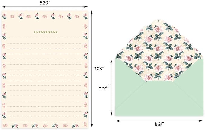 Ceiba Tree Cute Floral Stationery Letter Paper (48 PCS) 7.1 x 5.2 inch Lined Matching Envelopes (24 PCS) Double Sided for Invites