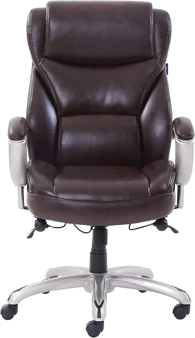SertaPedic Emerson Big and Tall Task Chair, Supports Up to 400 Lb, 19.5" to 22.5" Seat Height, Brown Seat/Back, Silver Base
