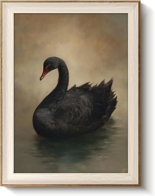 VIYYIEA Framed Wall Art for Living Room, Elegant Black Swan Canvas Prints, Vintage Moody Animal Home Decor, Aesthetic Bedroom Bathroom Kitchen Office Decor, Thoughtful Gift, 12x16 Inch