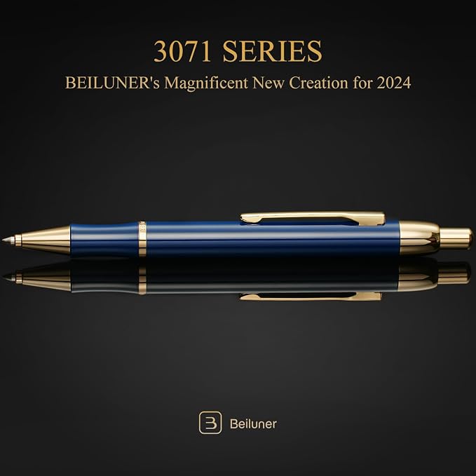 BEILUNER Luxury Gel Pen with 24K Gold Electroplating Finish, Blue Piano Lacquer, Luxury Grade Craftsmanship, Best Gel Pen Gift Set for Men and Women