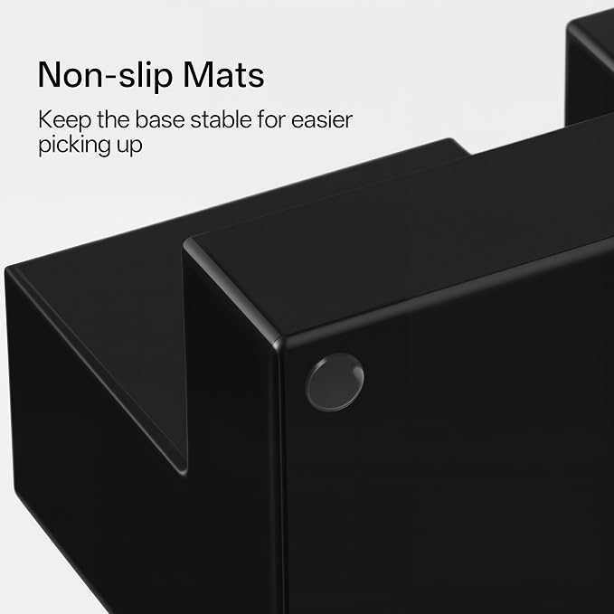 HBlife Acrylic Pen Holder for Desk, 3-Compartment Small Desk Organizer, Black Office Supplies Desk Accessories with Sticky Notes Holder Stores Post It Notes 3X3 for Office, Home and School