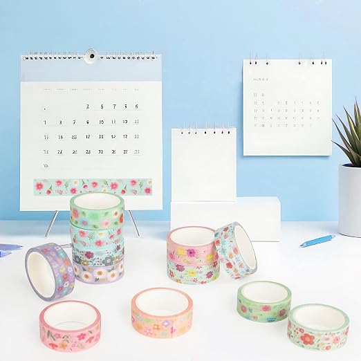 12 Rolls Flower Washi Tape Set, Watercolor Floral Botanical Decorative Masking Tapes, Cute Blooms Adhesive Tapes for Spring DIY Art Crafts Scrapbook Planners School Gift Wrapping Supplies 16.4Ft