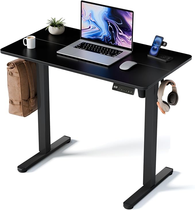 35" Electric Standing Desk, Small Sit Stand up Desk, Black | Height Adjustable Computer Desk for Home Office, Compact Work & Gaming Desk with Cable Management and Stable Steel Frame