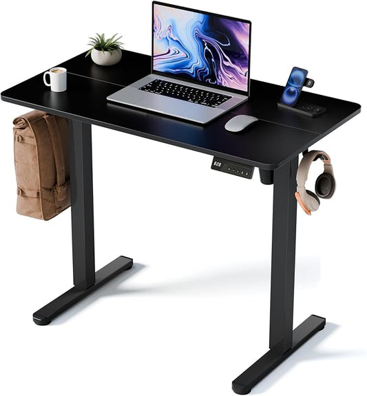 35" Electric Standing Desk, Small Sit Stand up Desk, Black | Height Adjustable Computer Desk for Home Office, Compact Work & Gaming Desk with Cable Management and Stable Steel Frame