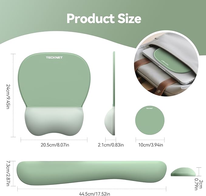 TECKNET Gel Mouse Pad with Wrist Rest, 3 in 1 Keyboard Wrist Rest for Pain Relief, Non-Slip PU Base & Easy Typing, Ergonomic Mousepad Set for Office & Home