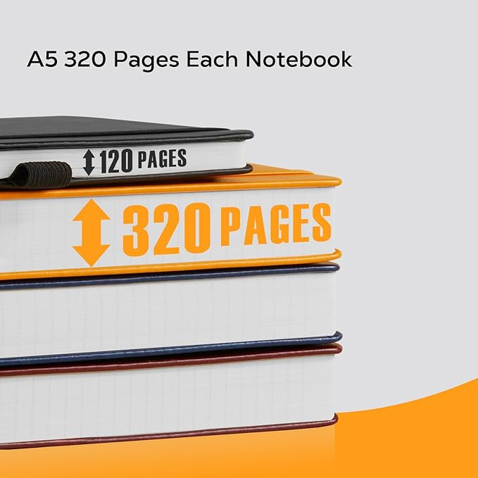 FOCUS DAY Hardcover Leather Notebooks College Ruled, 320 Pages Notebook Journals for Writing Note Taking Women & Men, A5 (5.7'' X 8.4'') Daily Notebook Journal, Orange