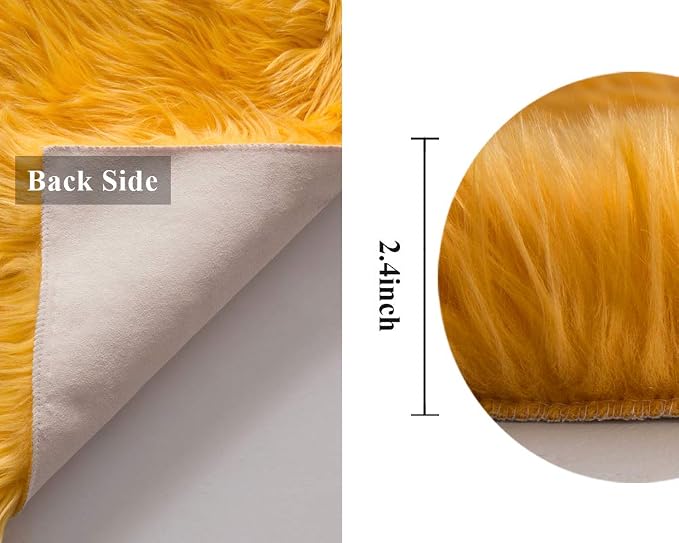 MIULEE Luxury Super Soft Fluffy Area Rug Faux Fur Rectangle Rug Decorative Plush Shaggy Carpet for Bedside Sofa Floor Nursery Fall Decor 2 x 3 Feet, Orange Yellow