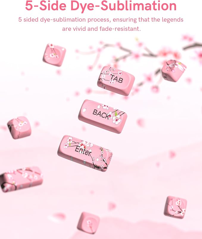 131 Cute Pink Keycaps MOA Cherry Blossom keycap Theme Japanese Keycap Set for Mechanical Keyboard for 61/68/84/87/98/99/100/104/108 Keys,Pink(Only Keycap Set)