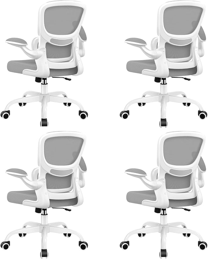 BESTFAIR Ergonomic Mesh Office Chair, Breathable Mesh Computer Desk Chair, Adjustable Lumbar Support, Flip-up Armrests, Executive Swivel Chair for Home Office, LightGray Pack of 4